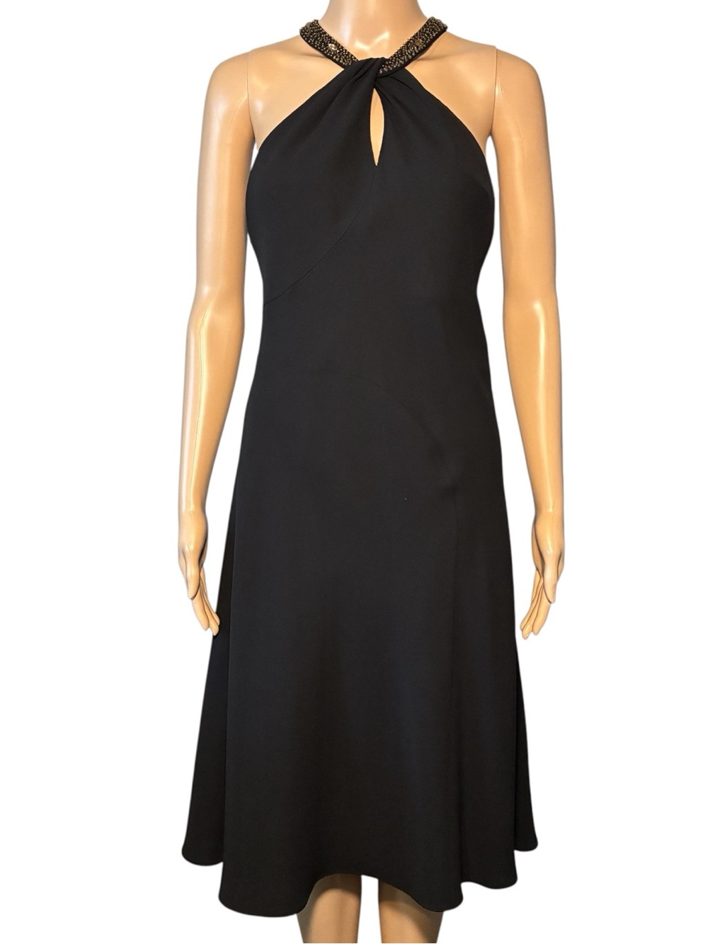 Vintage Evan-Picone Women's Dress Size 12 Black Sheath Halter Embellished Midi